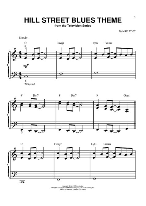 Hill Street Blues Theme" Sheet Music by Mike Post for Big Note Piano - Sheet Music Now