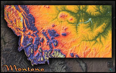 Montana Topography Map | Physical Style with Colorful Mountains