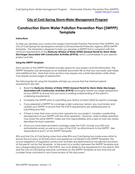 Stormwater Pollution Prevention Plan Template