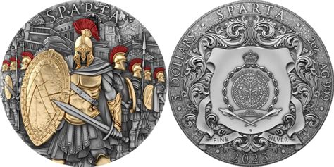 5 Dollars SPARTA 2 Oz Silver Coin 5$ Niue 2023 Antique Finish | MA-Shops