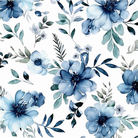 Premium Photo | A seamless pattern with blue flowers on a white background.