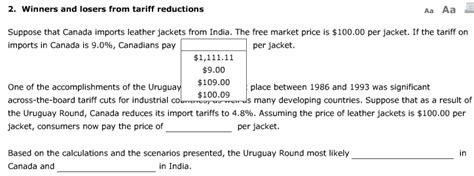 Solved 2. Winners and losers from tariff reductions Aa Aa | Chegg.com