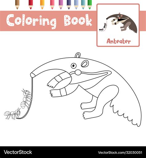 Coloring page anteater eating ants Royalty Free Vector Image