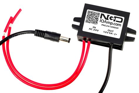 AC/DC Power Converter 24V AC Input to 12V DC Output at 5 Amps Wire to 2.1mm Male - NCD Store