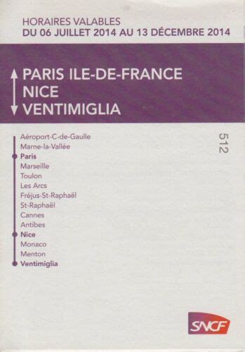 ORIGINAL SNCF POCKET TIMETABLE -PARIS TO VENTIMIGLIA 2014 | eBay