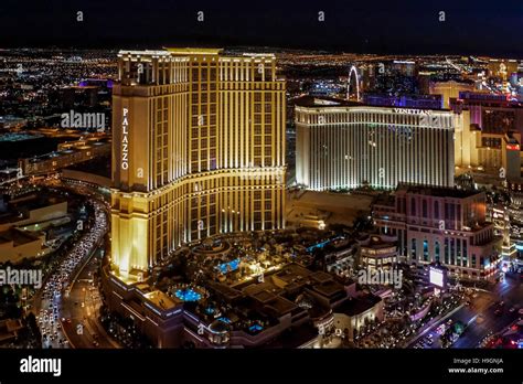 Aerial view of Venetian and Palazzo Hotels the Strip, Las Vegas, Nevada ...