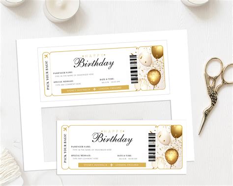 Editable Gold Birthday Ticket Template Bundle Surprise - Etsy