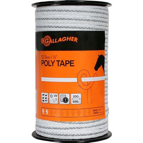 Gallagher Electric Fence Poly Tape 1/2"" x 656' White