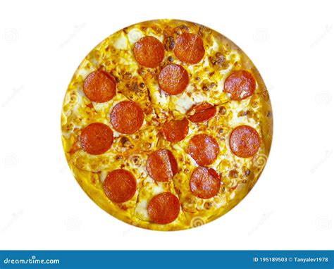 Pizza with Sausage Cheese Isolated Traditional Stock Image - Image of isolated, salami: 195189503