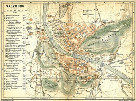 1896 Salzburg Austria Original Vintage City Map, Baedeker Antique ...