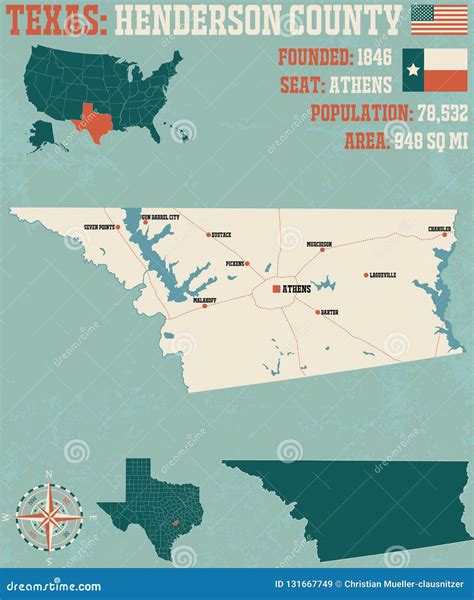 Map of Henderson County in Texas Stock Vector - Illustration of federal ...