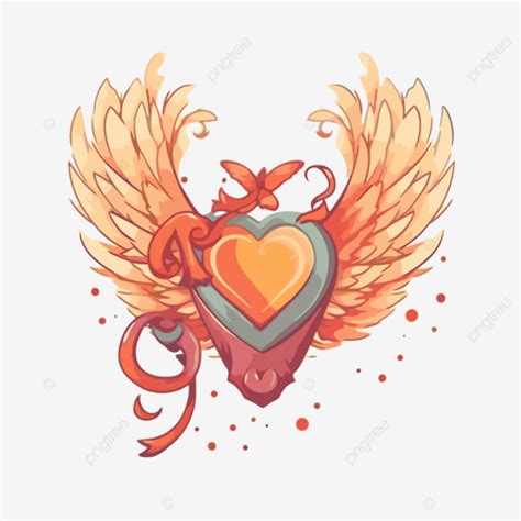 Cupid Wing Vector, Sticker Clipart An Orange And Yellow Heart With Wings Surrounded By Yellow ...