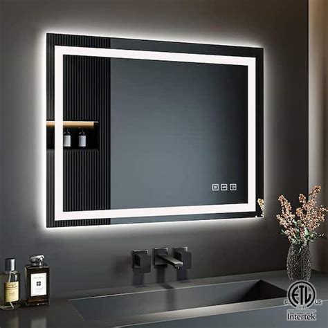 TOOLKISS 40 in. W x 32 in. H Rectangular Frameless LED Light Anti-Fog ...