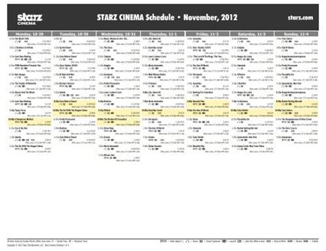 STARZ CINEMA Schedule - November, 2012