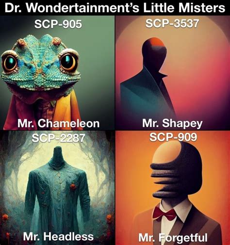 Dr. Wondertainment's Little Misters SCP-905 SCP-3537 Mr. Chameleon Mr. Shapey SCP-2287 SCP-909 ...