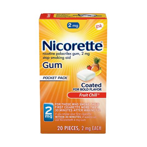 Nicorette Nicotine Coated Gum to Stop Smoking, 2mg, Fruit Chill Flavor ...