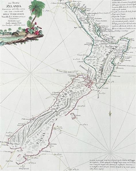 1778 Antonio Zatta Antique Map of New Zealand af. Captain James Cook ...