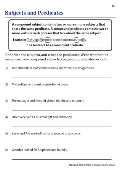 Compound Subjects and Predicates Worksheets