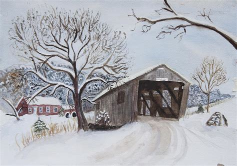 Vermont Covered Bridge In Winter Painting by Donna Walsh