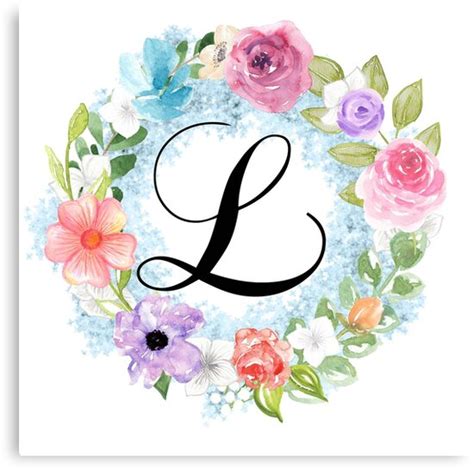 "Watercolor Floral Wreath Monogram Letter L" Canvas Print by Grafixmom | Redbubble