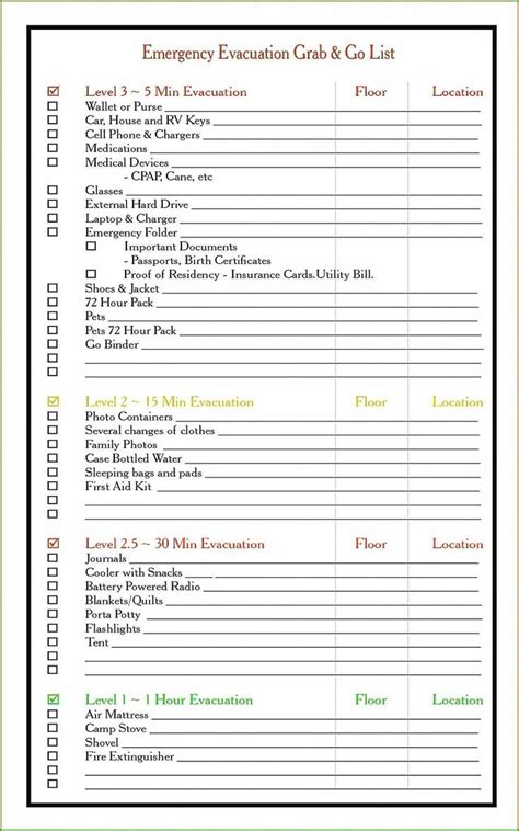 Printable Wildfire Evacuation Checklist