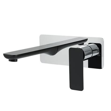 BAI 0679 Single Handle Contemporary Wall Mounted Bathroom Faucet in Black and Polished Chrome ...