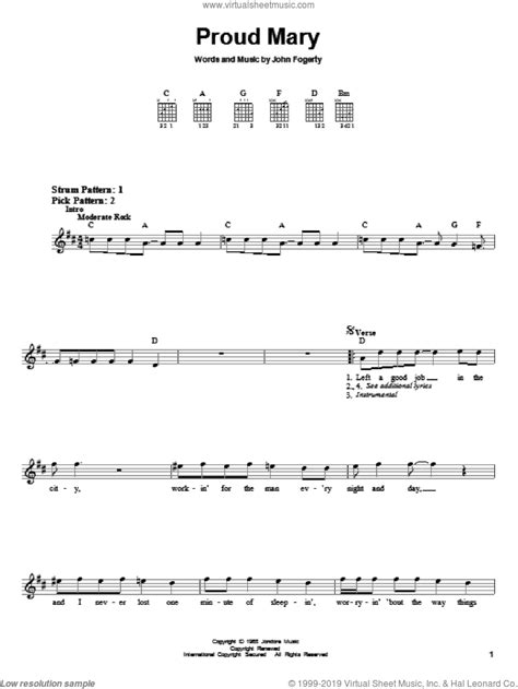 Proud Mary sheet music for guitar solo (chords) (PDF) v3