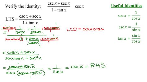 Verify Trig Identity Involving Cosecant, Secant, and Tangent Functions - YouTube