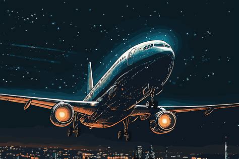 Passenger Plane Takes off at Night Graphic by saydurf · Creative Fabrica