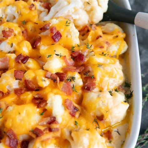 Cheesy Cauliflower Bake with Bacon - The Forked Spoon