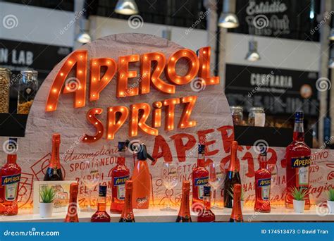 Aperol Spritz Orange Neon Logo And Display At Custom Bar At Time Out ...