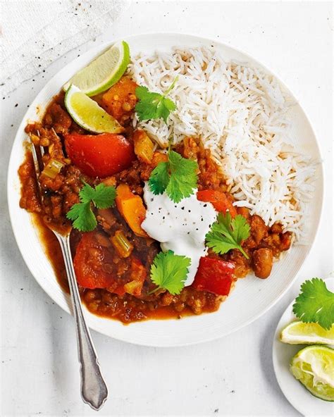 Vegan chilli with rice recipe | Butternut squash chilli - delicious ...