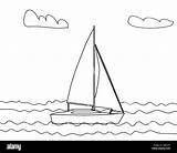 coloring Book Yacht With Two sails Floating On The Water A White  sketch template