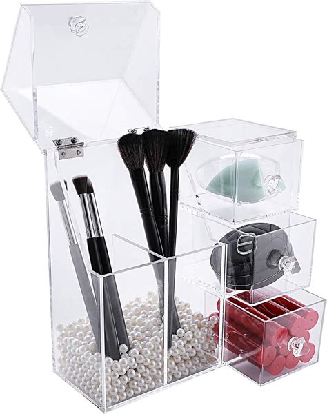 Amazon.com: lureme Makeup Brush Holder with Dustproof Lid, Acrylic Makeup Organizer with 2 Brush ...