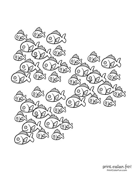 Free school of fish coloring printable page from PrintColorFun com (4) | Fish coloring page ...