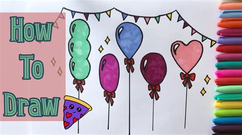 Learn to draw PARTY BALLOONS cute and easy tutorials | how to draw ...