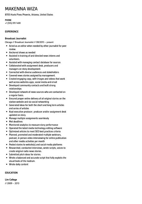 Broadcast Journalist Resume Sample