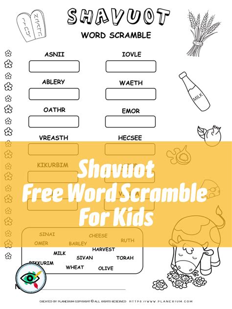 Shavuot Word Scramble in English | Planerium | Word games for kids, Scramble words, Shavuot