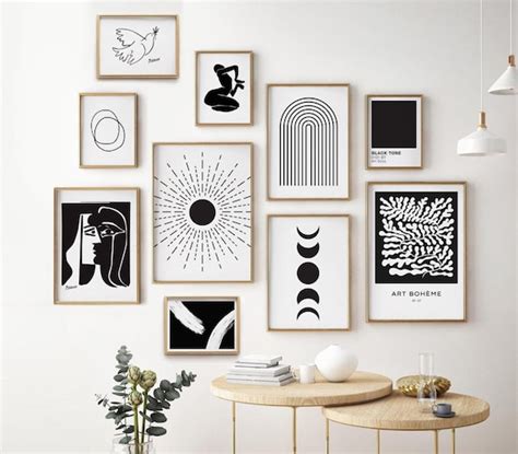 Black and White Wall Art Modern Gallery Wall Set of 10 Sun - Etsy