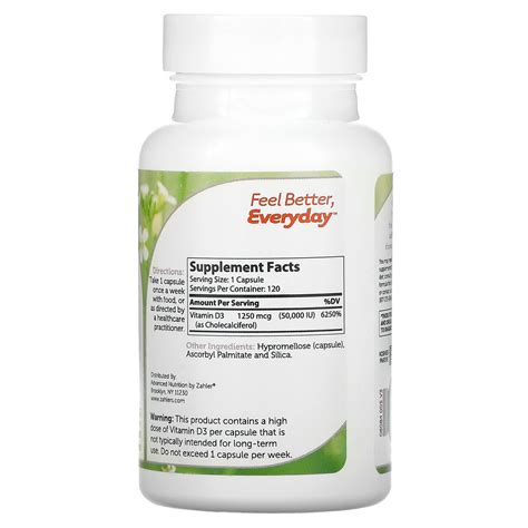 Zahler, Vitamin D3, 1,250 mcg (50,000 IU), 120 Capsules