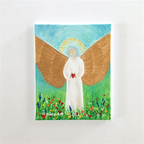 Angel Painting Angel in Wildflowers Art on Canvas Original - Etsy