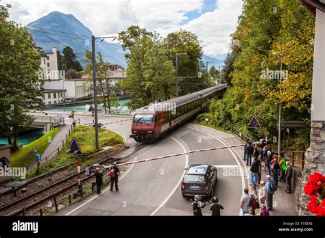 Train in Interlaken Switzerland Stock Photo - Alamy