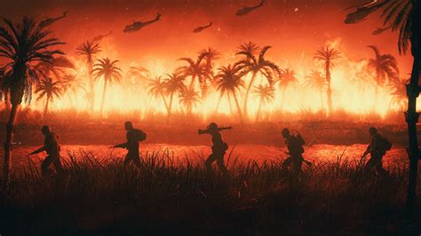 by River of Fire, Soldiers, USMC, M16, Jungle, Palm trees, M14, Vietnam War, 4K, Fire, Army ...