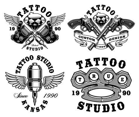 Set of monochrome tattoo emblems. 539098 Vector Art at Vecteezy