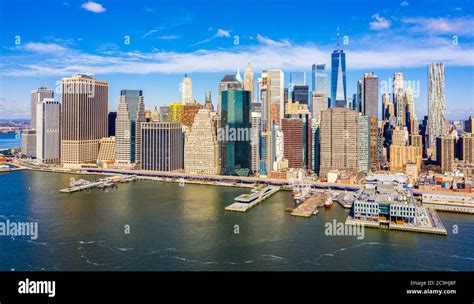 Aerial view of the New York City Financial District (FiDi) skyline ...