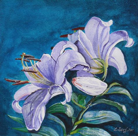 Lily's Watercolor Paintings: Lilies in Moonlight