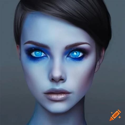 Woman with short dark hair and cobalt blue eyes