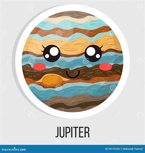 Cartoon Cute Jupiter Planet Isolated on White Background. Planet of Solar System Stock Vector ...