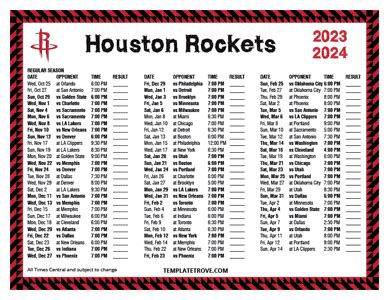 Printable 2023-2024 Houston Rockets Schedule