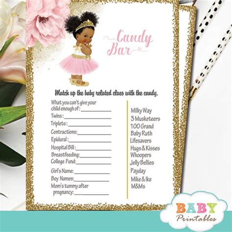 Pink Gold African American Ballerina Baby Shower Games – D452 - Baby Printables